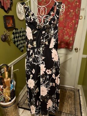 Lucky Brand Black Midi Dress with Pink Floral Print XL